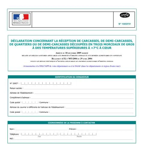 Aperçu du document Déclaration obligatoire : réception de viande bovine hors chaîne du — Environnement & énergie (CERFA n°15959*01)