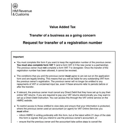 Document preview: How to Transfer VAT Registration Numbers During Business Ownership — Taxes