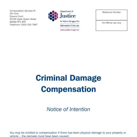 Document preview: Understanding the Criminal Damage Compensation Notice of Intention — Legal & justice (C1a)