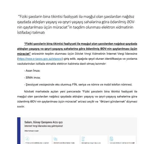 Document preview: ƏDV-nin qaytarılması üçün müraciət prosesi — Vergilər & maliyyə