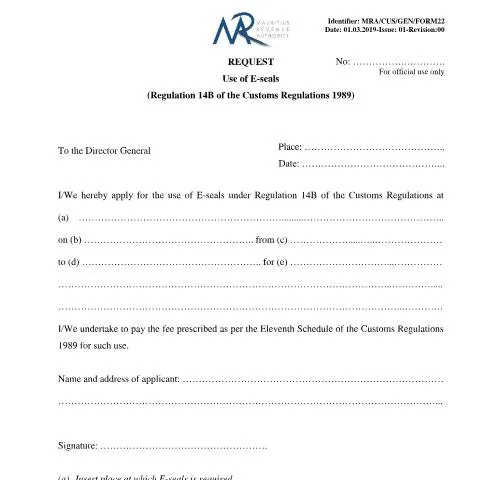 Document preview: Understanding E-Seals in Mauritius Customs Regulation 14B — Government & admin (RequestEseals)