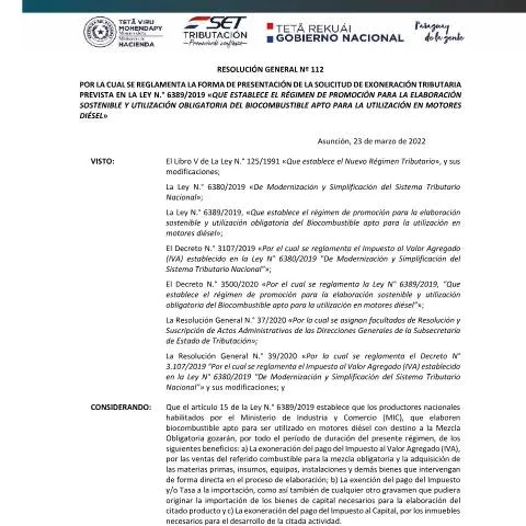Vista previa del documento Procedimiento para exoneración de impuestos en biocombustibles — Impuestos