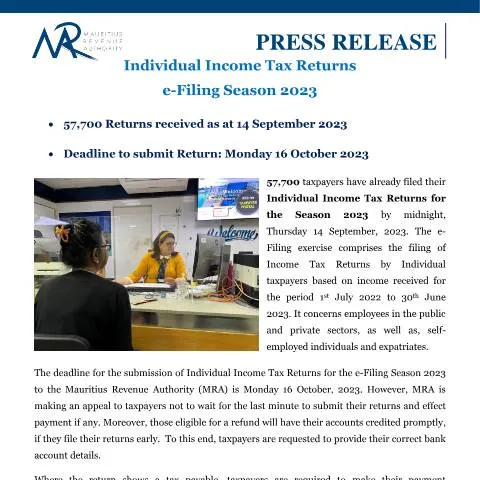 Document preview: Essential Tips for the e-Filing Season 2023 in Mauritius — Taxes (PressReleaseFiling150923)
