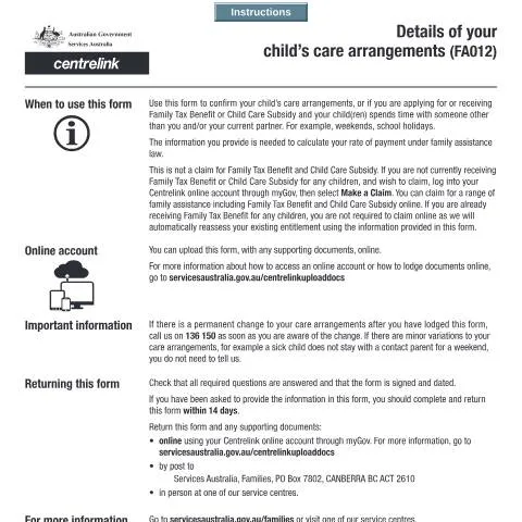 Document preview: Navigating Your Child's Care Arrangements with FA012 — Family (CERFA n°FA012)