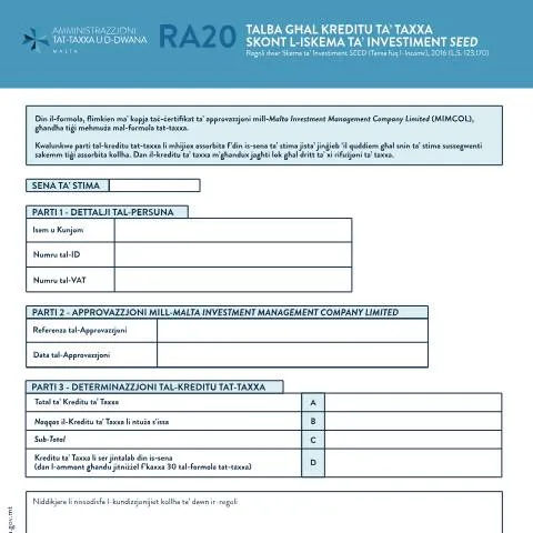Document preview: Maximize Your Benefits with the RA20 Tax Credit — Taxes (CERFA n°ra20---tax-credit-in-terms-of-the-seed-investment-scheme)