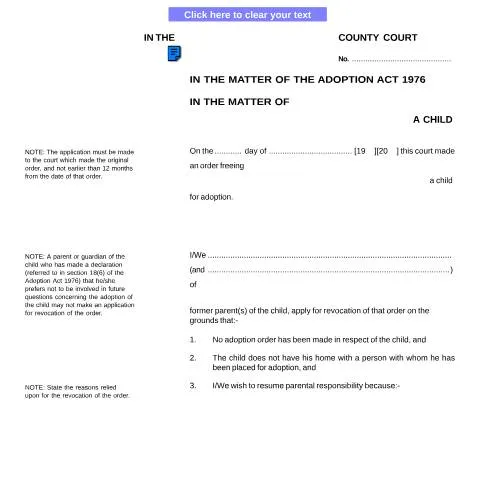 Document preview: How to Apply for Revocation of Child Adoption Freeing Orders — Legal & justice