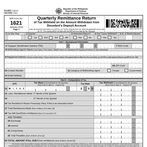 Document preview: Understanding BIR Form No. 1621 for Decedent Accounts — Taxes (CERFA n°1621)