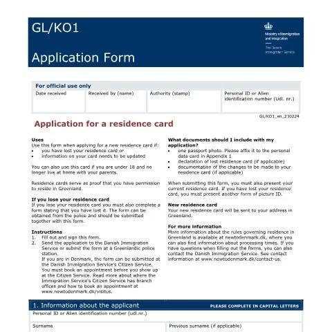 Document preview: Guide til opholdskort i Grønland — Immigration & visa