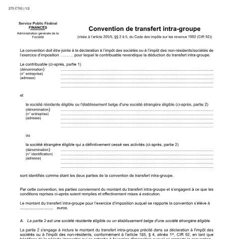 Aperçu du document Comprendre la convention de transfert intra-groupe en Belgique — Impôts & fiscalité (CERFA n°121-275-ctig)