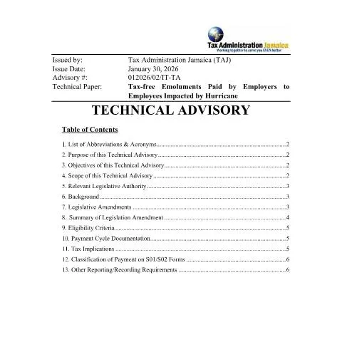 Document preview: Understanding Tax-Free Emoluments for Hurricane-Impacted Employees in — Taxes (CERFA n°Technical+Advisory+Tax-free+Emoluments+by+Employers+to+Employees+Impacted+Final)