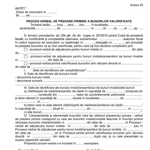 Document preview: Importanța Procesului-verbal de predare-primire a bunurilor — Formalități administrative (CERFA n°A45_OPANAF_63_2017)