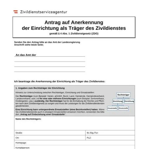 Dokumentvorschau: Antrag auf Anerkennung der Einrichtung als Zivildienstträger — Behörden & Verwaltung (Antrag auf Anerkennung der Einrichtung)