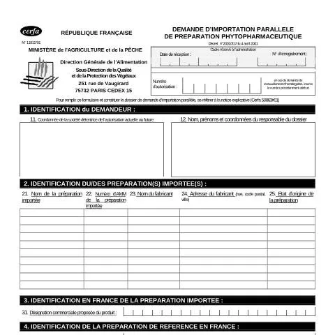 Aperçu du document Importation parallèle de produits phytosanitaires : mode d'emploi — Démarches administratives (CERFA n°11911*01)
