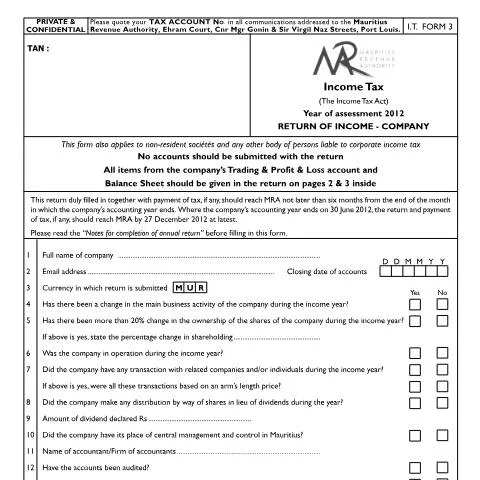Document preview: Navigating the I.T Form 3 for Corporate Tax Filers — Government & admin (IT03Form2012)