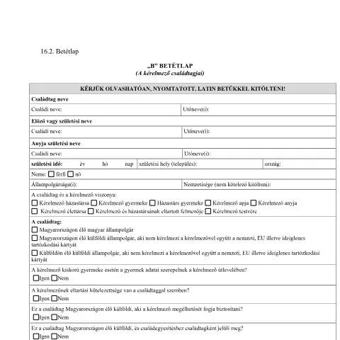 Document preview: A B betétlap szerepe a bevándorlási kérelmekben — Bevándorlás & vízumok