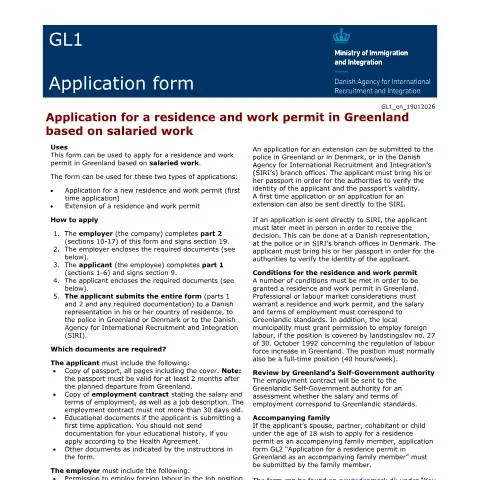 Document preview: Forstå GL1-formularen til Grønland — Job & arbejde (CERFA n°GL1)