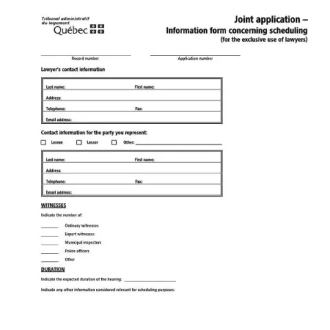 Document preview: Scheduling Information Form for Legal Cases — Legal & justice (TAL-139A-E)