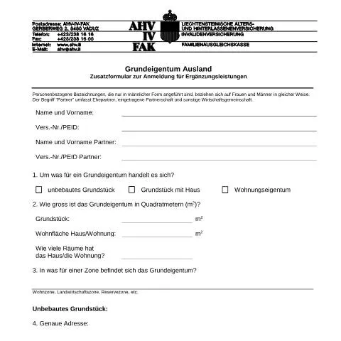 Dokumentvorschau: Wichtige Informationen zum Zusatzformular für ausländisches — Behörden & Verwaltung (CERFA n°AHV-IV-FAK-FORM-5-02--Zusatzformular_Anmeldung_EL)
