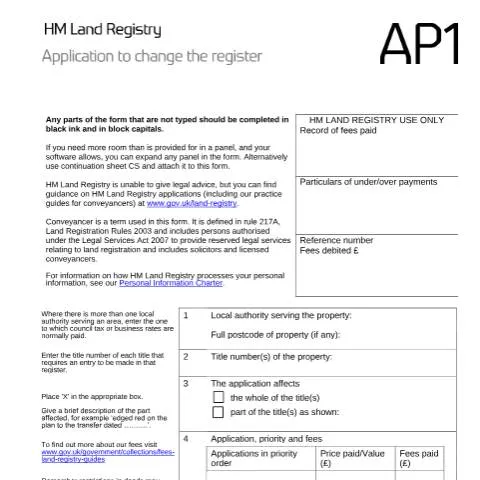 Document preview: How to Complete Form AP1 for Property Registration Changes — Property & real estate