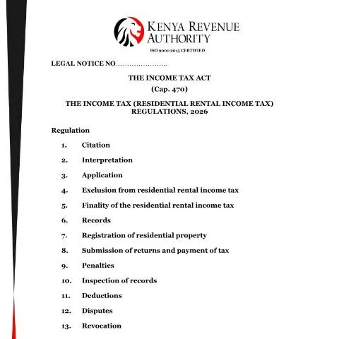 Document preview: Kenya's 2026 Draft Regulations on Residential Rental Income Tax — Taxes (CERFA n°Draft-Income-Tax-Residential-Rental-Income-Tax-Regulations-22032026)