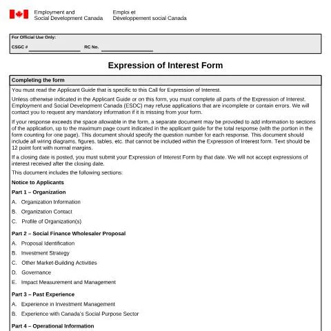 Document preview: Unlock Funding with the EOI Form from ESDC — Work & employment (CERFA n°EMP5683)