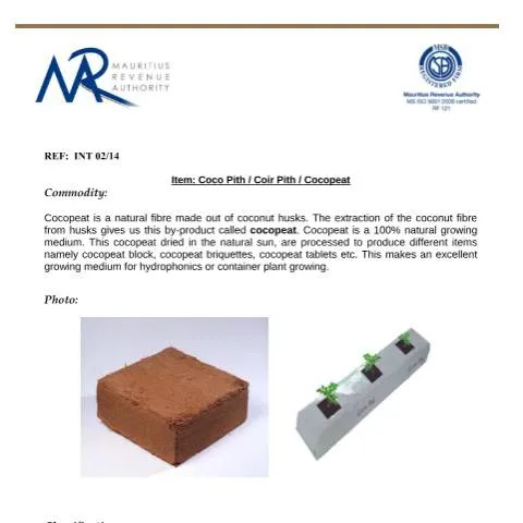 Document preview: Understanding the Importance of Cocopith Classification in Mauritius — Government & admin (CERFA n°Cocopith)