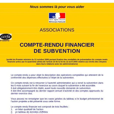Aperçu du document Obligations de transparence : compte-rendu financier des subventions — Démarches administratives (CERFA n°15059*02)