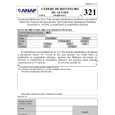 Document preview: Ghid pentru Cererea de restituire de accize în România — Impozite & fiscalitate (CERFA n°cerere_321_2007)