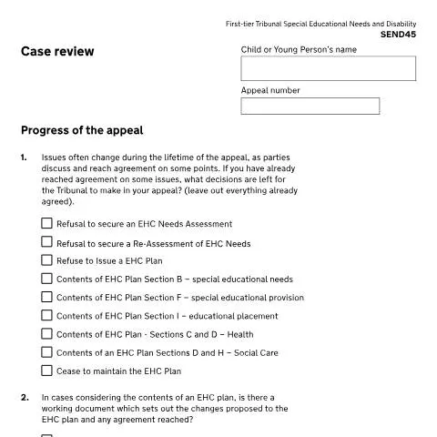Document preview: How to Use Form SEND45 for Special Educational Needs Tribunals — Legal & justice