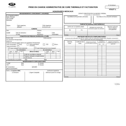 Aperçu du document Formulaire 11140*04 : guide complet de la prise en charge thermale — Santé (CERFA n°11140*04)