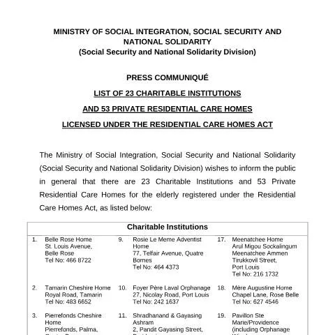 Document preview: Explore Care Options: 23 Charitable Institutions & 53 Residential — Government & admin (CERFA n°LIST-OF-23-CHARITABLE-INSTITUTIONS-AND-53-PRIVATE-RESIDENTIAL-CARE-HOMES)