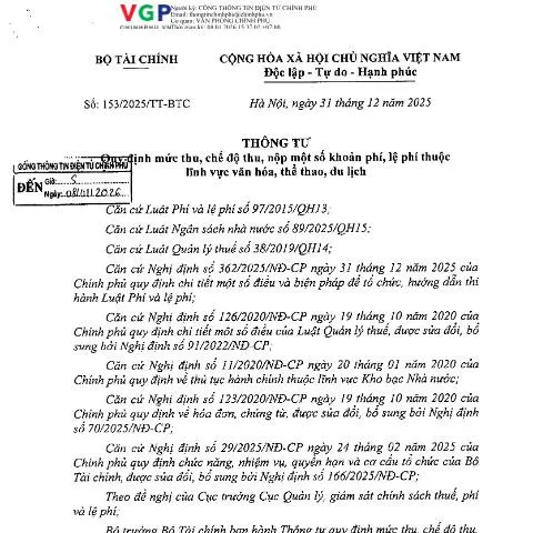 Document preview: Khám Phá Quy Định Phí, Lệ Phí Theo Thông Tư 153/2025/TT-BTC — Thủ tục hành chính (CERFA n°153/2025/TT-BTC)