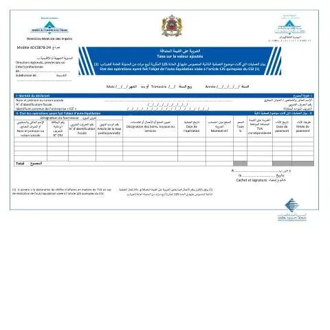 Aperçu du document Suivi des opérations d'auto-liquidation de la TVA au Maroc — Impôts & fiscalité (CERFA n°ADC087B-24I)