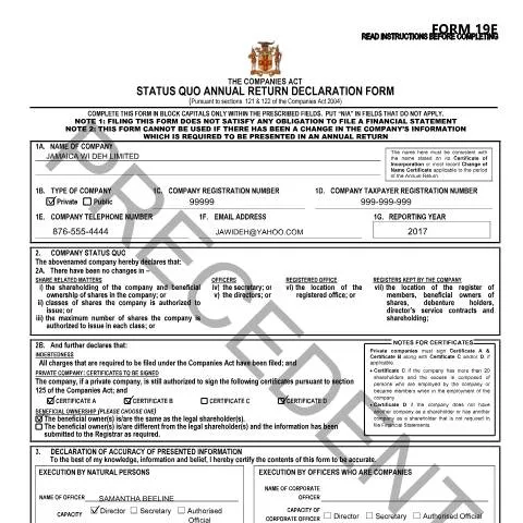 Document preview: Understanding the Importance of the Status Quo Form for Jamaican — Government & admin (CERFA n°STATUS QUO FORM - BO same, Ind sign)