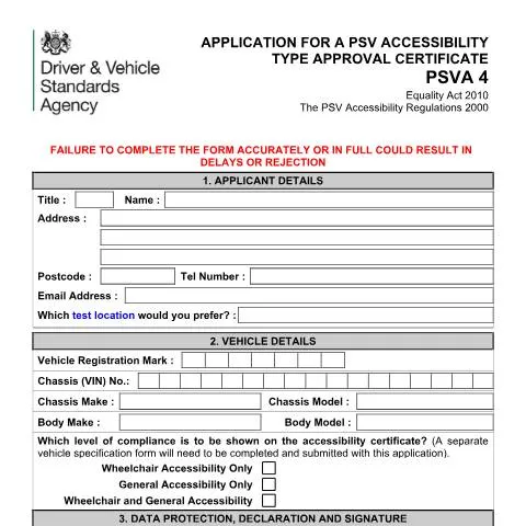 Document preview: Guide to Obtaining Your PSV Accessibility Type Approval Certificate — Vehicle & driving
