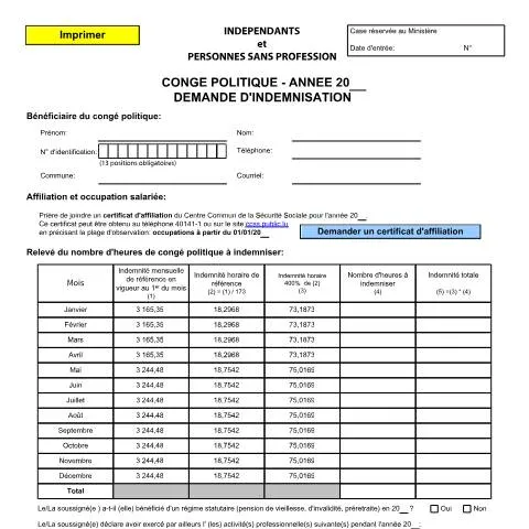 Aperçu du document Guide pratique pour la demande d'indemnisation du congé politique — Emploi & travail (CERFA n°conge-politique-demande-indemnisation-independant)