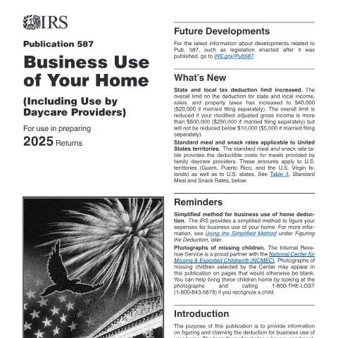 Document preview: Mastering IRS Publication 587 for Home Business Deductions — Taxes (CERFA n°PUB-587)