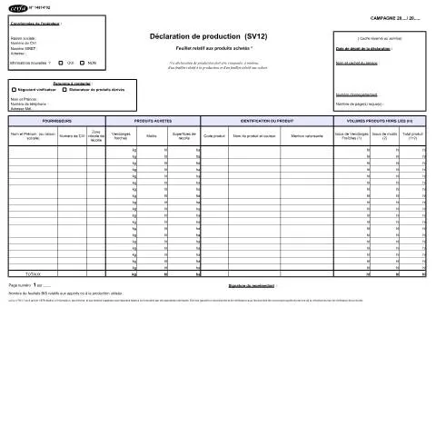 Aperçu du document Formulaire SV12 : obligations de production vinicole pour négociants — Démarches administratives (CERFA n°14814*02)