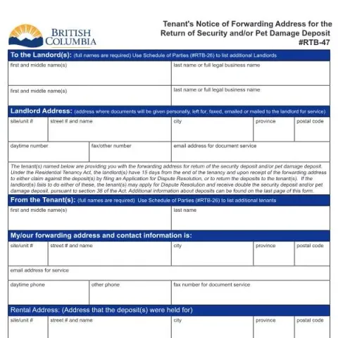 Document preview: How to Complete the Tenant's Forwarding Address Notice (RTB-47) — Housing (RTB-47)