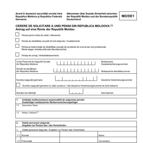 Dokumentvorschau: E8820 Antrag auf Versichertenrente und Hinterbliebenenrente Moldauisch — Rente & Pension (E8820)