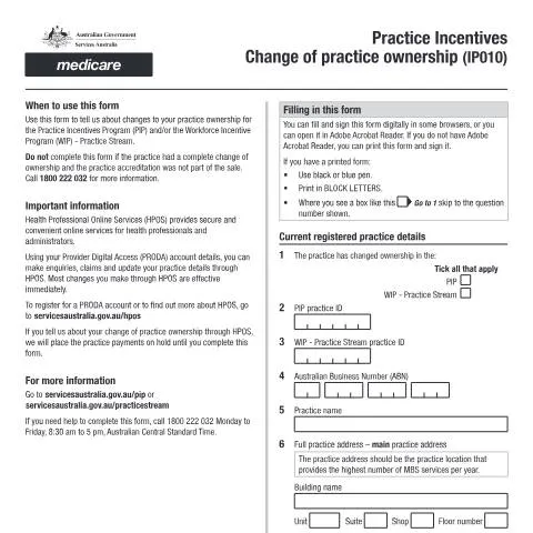 Document preview: Essential Guide to the IP010 Change of Practice Ownership Form — Health (CERFA n°IP010)