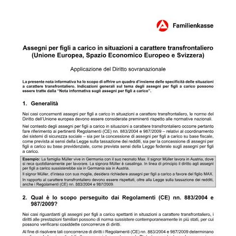 Dokumentvorschau: Assegni per figli a carico in grenzüberschreitenden Fällen — Familie (CERFA n°kg52eu-i_ba031705)