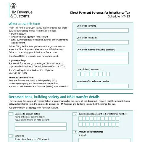 Document preview: How IHT423 Direct Payment Works for Inheritance Tax Settlement — Taxes