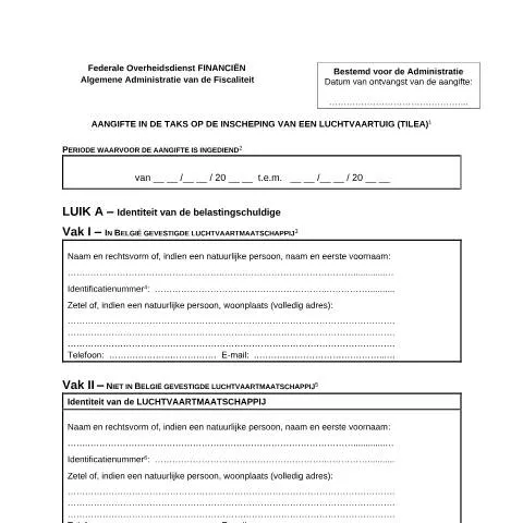 Aperçu du document Guide sur la déclaration de la taxe aéronautique en Belgique — Impôts & fiscalité (CERFA n°124-taks-inscheping-luchtvaartuig-29072025)
