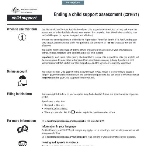 Document preview: Essential Guide to Ending Child Support Assessment — Government & admin (CERFA n°CS1671)