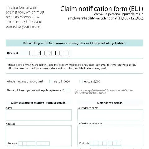 Document preview: Understanding Form EL1 for Employers' Liability Claims — Legal & justice