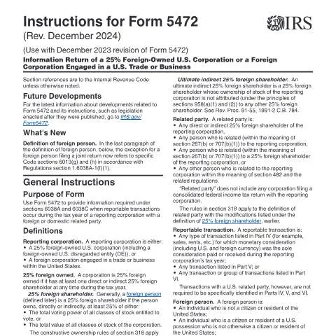 Document preview: Mastering IRS Instructions i5472 for Compliance — Taxes (CERFA n°INST-5472)