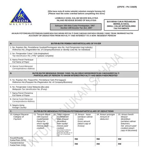 Document preview: Peranan Form CP37S dalam Pengurusan Cukai Pegangan — Cukai & percukaian (CERFA n°CP37S)