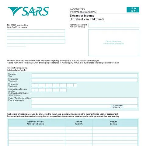 Document preview: Understanding the South African IT44 Income Extract Form — Taxes (CERFA n°IT44)