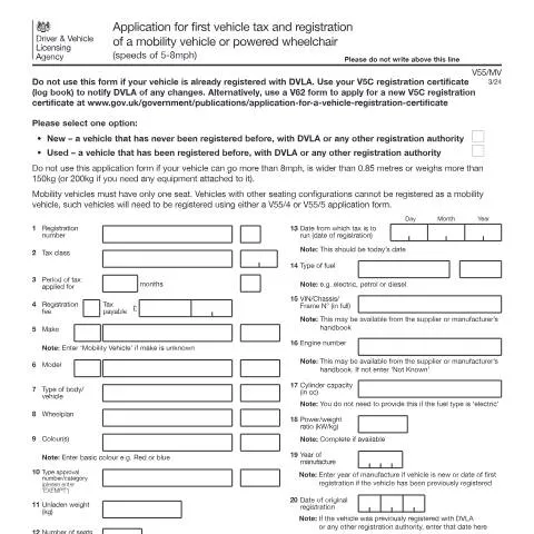 Document preview: V55/MV Registration: Essential Process for UK Mobility Vehicles — Vehicle & driving